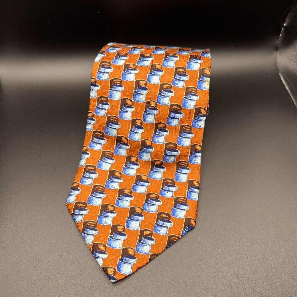 Ermenegildo‎ Zegna 100% Silk Neck Tie ~ Burnt Orange with Blue Cans ? 58" FALL